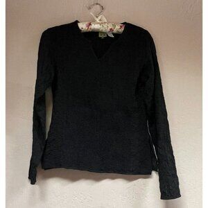 Maiwa Womens Organic Cotton Split Neck Long Sleeve Crinkle Top Medium Black